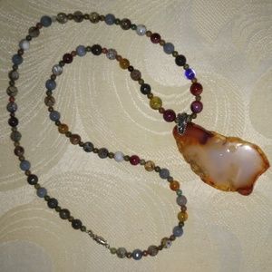 Agate Pendant and Bead Necklace